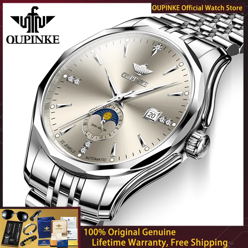 OUPINKE Роскошные мужские механические часы, модные повседневные водонепроницаемые часы с лунным календарем, лучшие люксовые брендовые мужские часы Reloj Hombre 3275
OUPINKE Роскошные мужские механические часы, модные повседневные водонепроницаемые часы с лунным календарем, лучшие люксовые брендовые мужские часы Reloj Hombre 3275