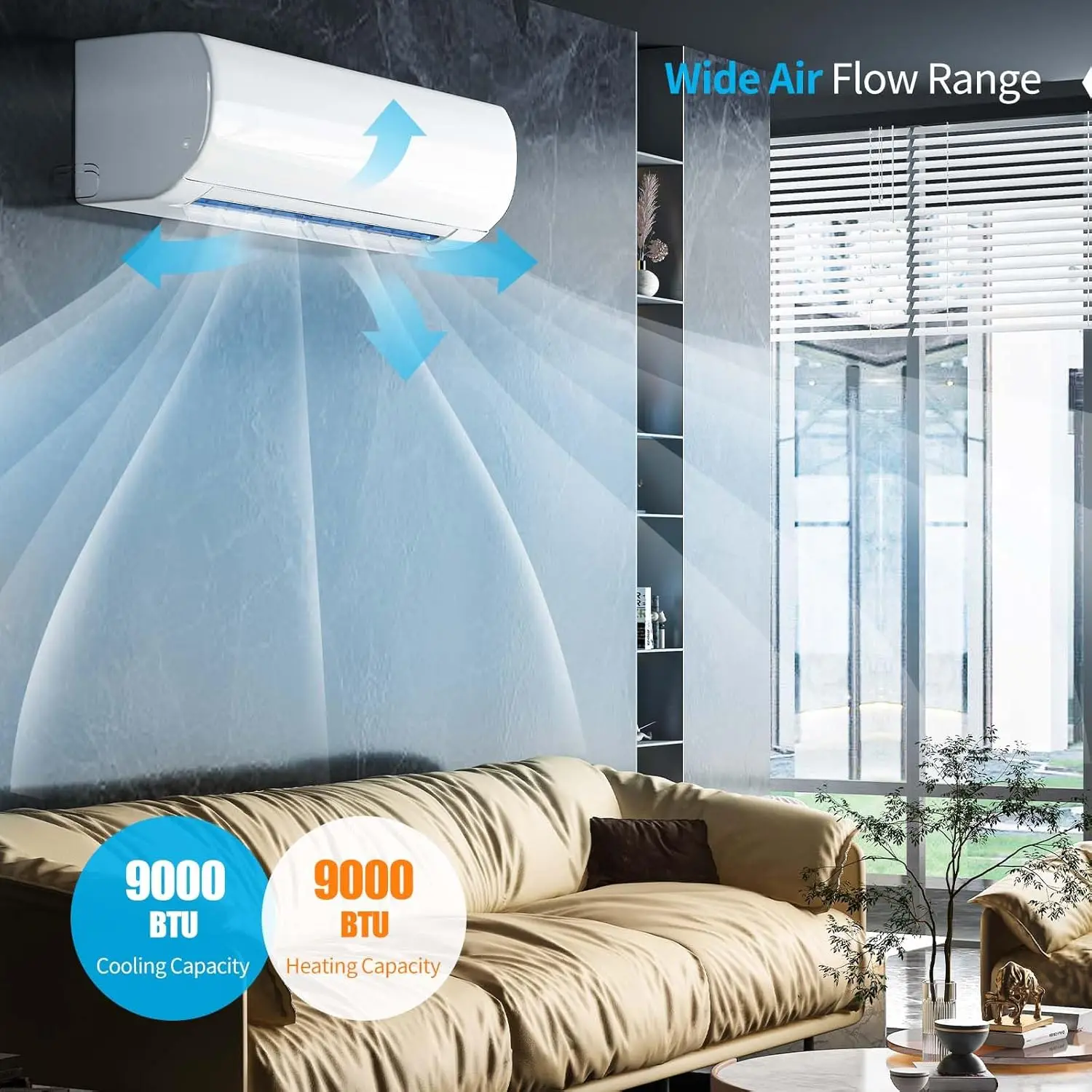9000 BTU Mini Split AC & Heater Inverter, 115V, 19 SEER2, Wall Ductless Heat Pump, WIFI Energy Saving Kit, Custom
9000 BTU Mini Split AC & Heater Inverter, 115V, 19 SEER2, Wall Ductless Heat Pump, WIFI Energy Saving Kit, Custom