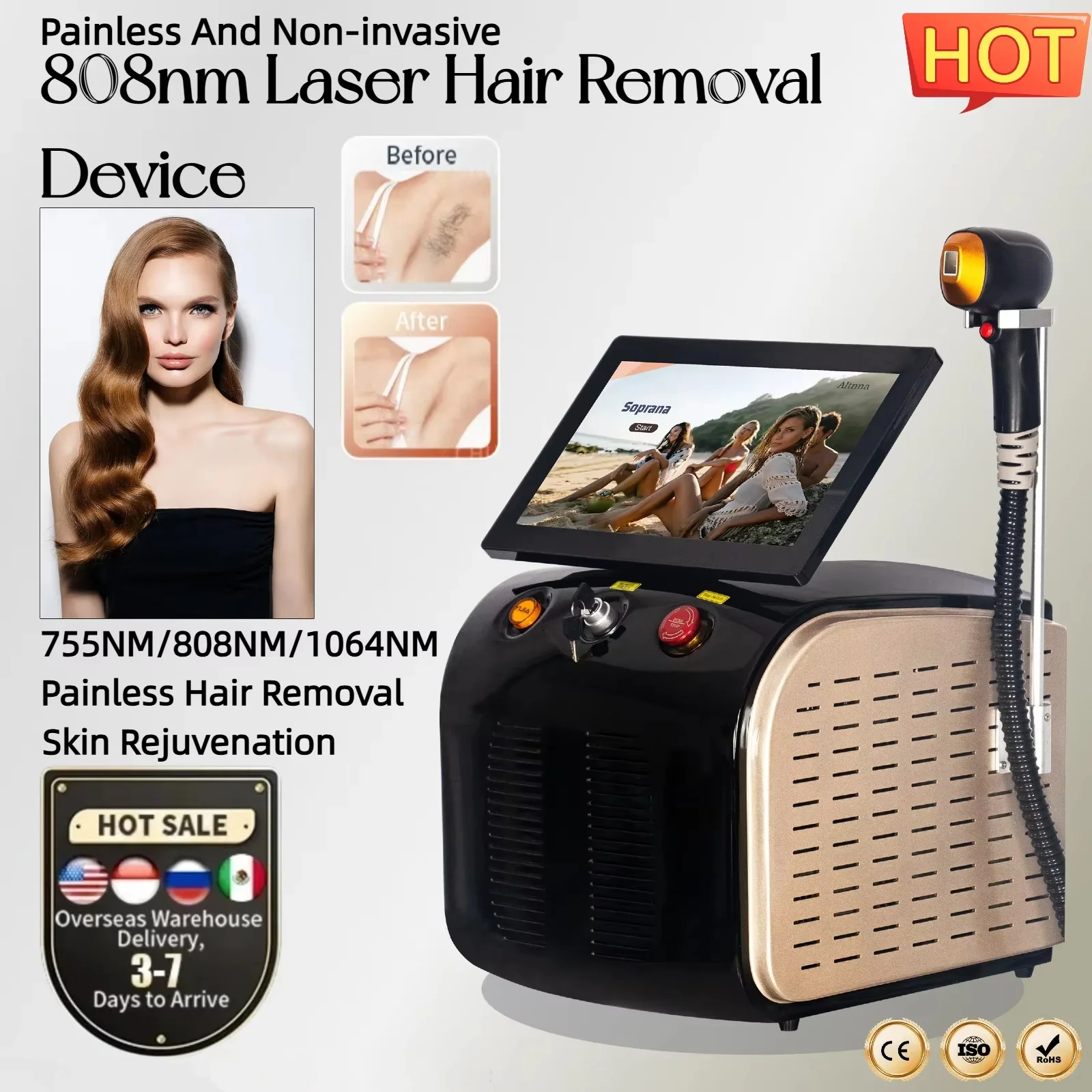 Professional Diode Ice Titanium Laser Body Hair Removal Machine 3 Wavelength 755/808/1064nm Face Hair Remove for Salon Epilator
Professional Diode Ice Titanium Laser Body Hair Removal Machine 3 Wavelength 755/808/1064nm Face Hair Remove for Salon Epilator