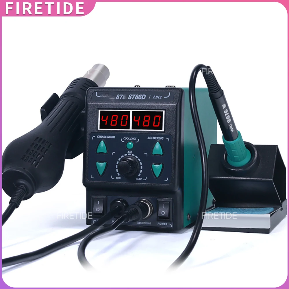 8786D Soldering Iron Hot Air Soldering Station DIY Digital Rework Station Phone Repair BGA SMD Solder Tool Welding Station
8786D Soldering Iron Hot Air Soldering Station DIY Digital Rework Station Phone Repair BGA SMD Solder Tool Welding Station