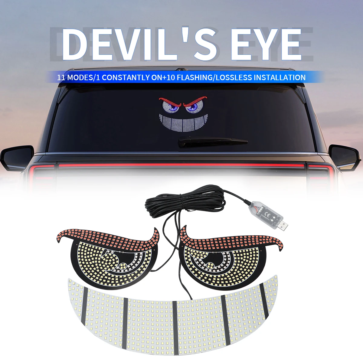 Devil's Eye LED Matrix Pixel Panel Light USB Rear Window Light Universal Vehicle Decorative Warning Lamp Car Atmosphere Light
Devil's Eye LED Matrix Pixel Panel Light USB Rear Window Light Universal Vehicle Decorative Warning Lamp Car Atmosphere Light