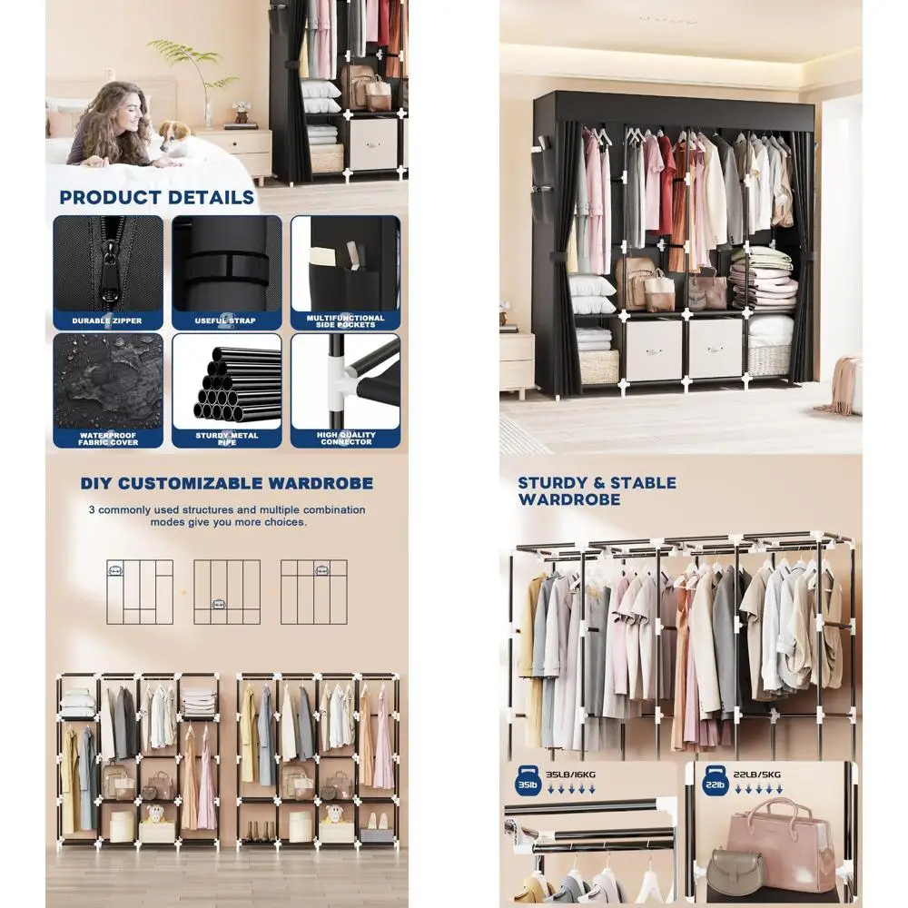 4-Rod Portable Wardrobe Organizer, Large Storage, Non-Woven Cover, Black, 67W x 17D x 67H
4-Rod Portable Wardrobe Organizer, Large Storage, Non-Woven Cover, Black, 67W x 17D x 67H