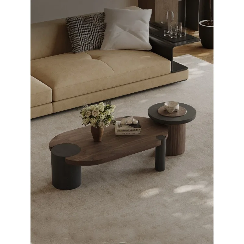 Mid-style coffee table combination oval walnut leather designer living room small household wabi-sabi style tea table
Mid-style coffee table combination oval walnut leather designer living room small household wabi-sabi style tea table