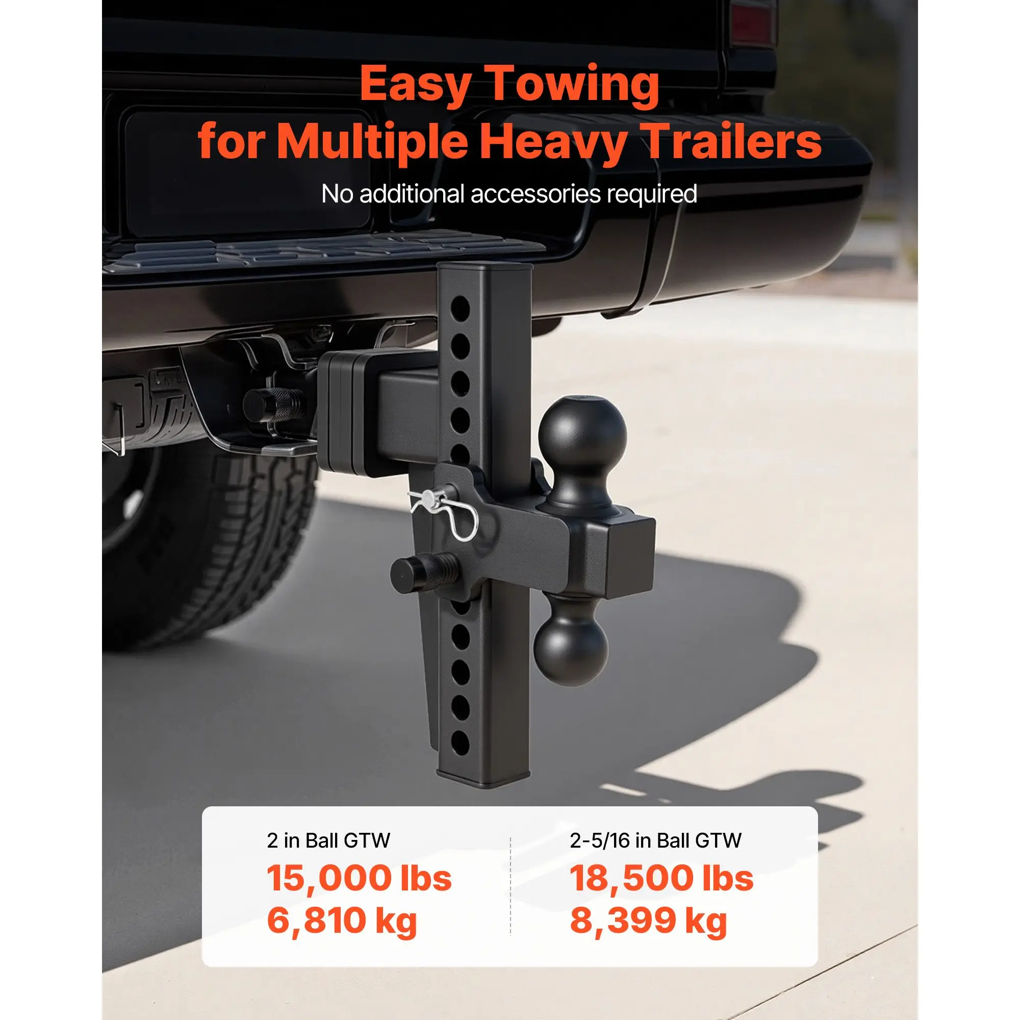Adjustable Trailer Hitch, Fit 2.5 Inch Receiver, Trailer Hitch Mount with 2 Inch & 2-5/16 Inch Balls, 18500 lbs GTW, 10 Inch Drop, Towing Ball Mounts for RVs, Off-Road Vehicles and Trucks, Black
Adjustable Trailer Hitch, Fit 2.5 Inch Receiver, Trailer Hitch Mount with 2 Inch & 2-5/16 Inch Balls, 18500 lbs GTW, 10 Inch Drop, Towing Ball Mounts for RVs, Off-Road Vehicles and Trucks, Black