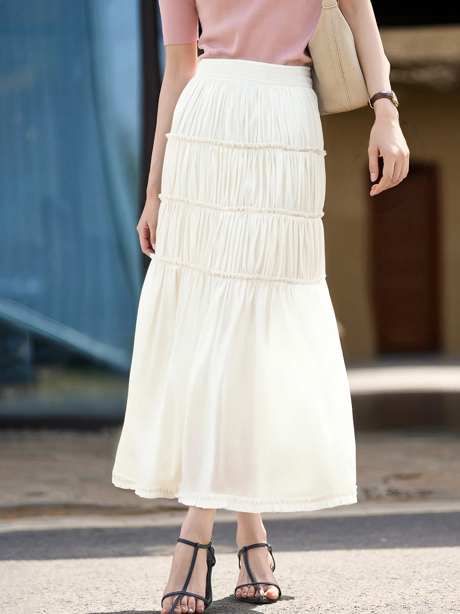 Chivirin Vintage Cake Skirt Women's A-Line Midi Skirt Elastic Waist Wood ain Ruffle Loose Fit Long Skirt Summer New Arrival
Chivirin Vintage Cake Skirt Women's A-Line Midi Skirt Elastic Waist Wood ain Ruffle Loose Fit Long Skirt Summer New Arrival