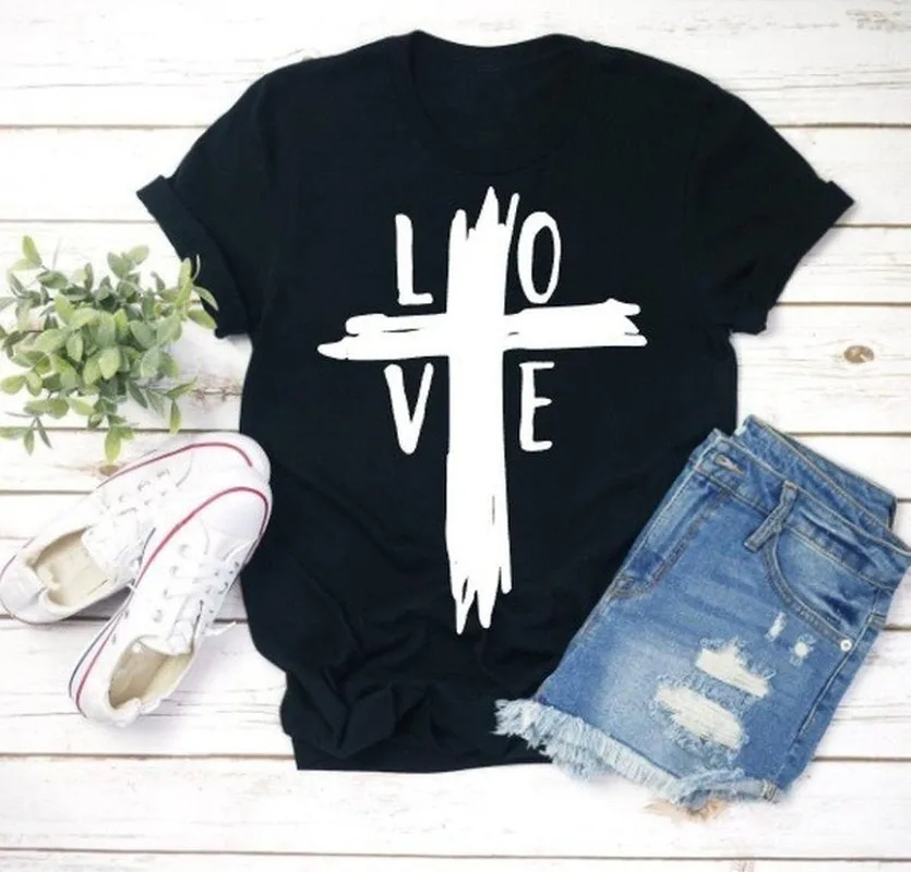 Cross Love Letter Print Women T Shirt Short Sleeve O Neck Loose Women Tshirt Ladies Fashion Tee Shirt Tops Clothes Mujer
Cross Love Letter Print Women T Shirt Short Sleeve O Neck Loose Women Tshirt Ladies Fashion Tee Shirt Tops Clothes Mujer