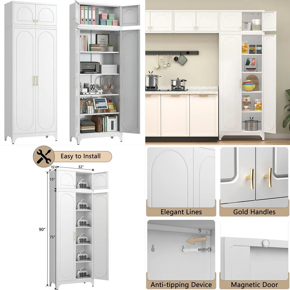 Tall Kitchen Pantry Cabinet,Metal Storage Cabinet with Doors and Adjustable Shelves,Modern Kitchen Hutch Cabinets,Freestanding
Tall Kitchen Pantry Cabinet,Metal Storage Cabinet with Doors and Adjustable Shelves,Modern Kitchen Hutch Cabinets,Freestanding