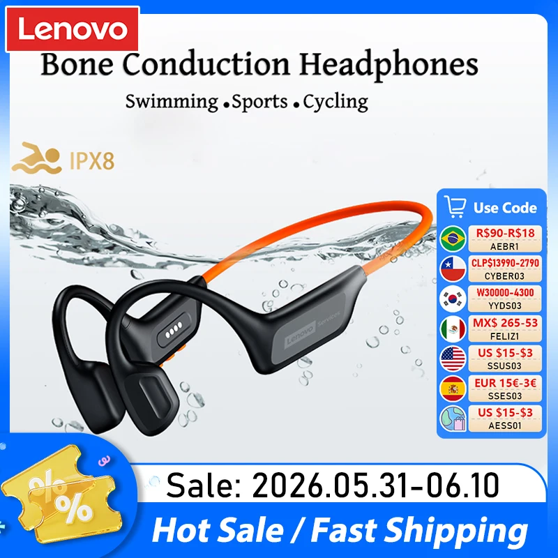 Lenovo S106 True Bone Conduction Wireless Earphones Bluetooth 6.0 IPX8 Swimming Headphones Waterproof Sports Cycling Headset New
Lenovo S106 True Bone Conduction Wireless Earphones Bluetooth 6.0 IPX8 Swimming Headphones Waterproof Sports Cycling Headset New