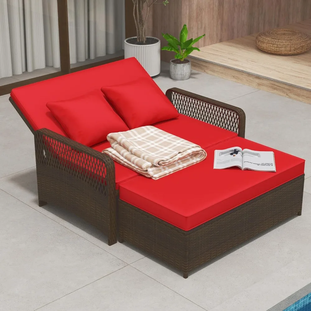Wicker Patio Outdoor Daybed - Rattan Sunbed Loveseat Sofa Set W/4-Level Adjustable Back, Cushions & Pillows, Customized
Wicker Patio Outdoor Daybed - Rattan Sunbed Loveseat Sofa Set W/4-Level Adjustable Back, Cushions & Pillows, Customized