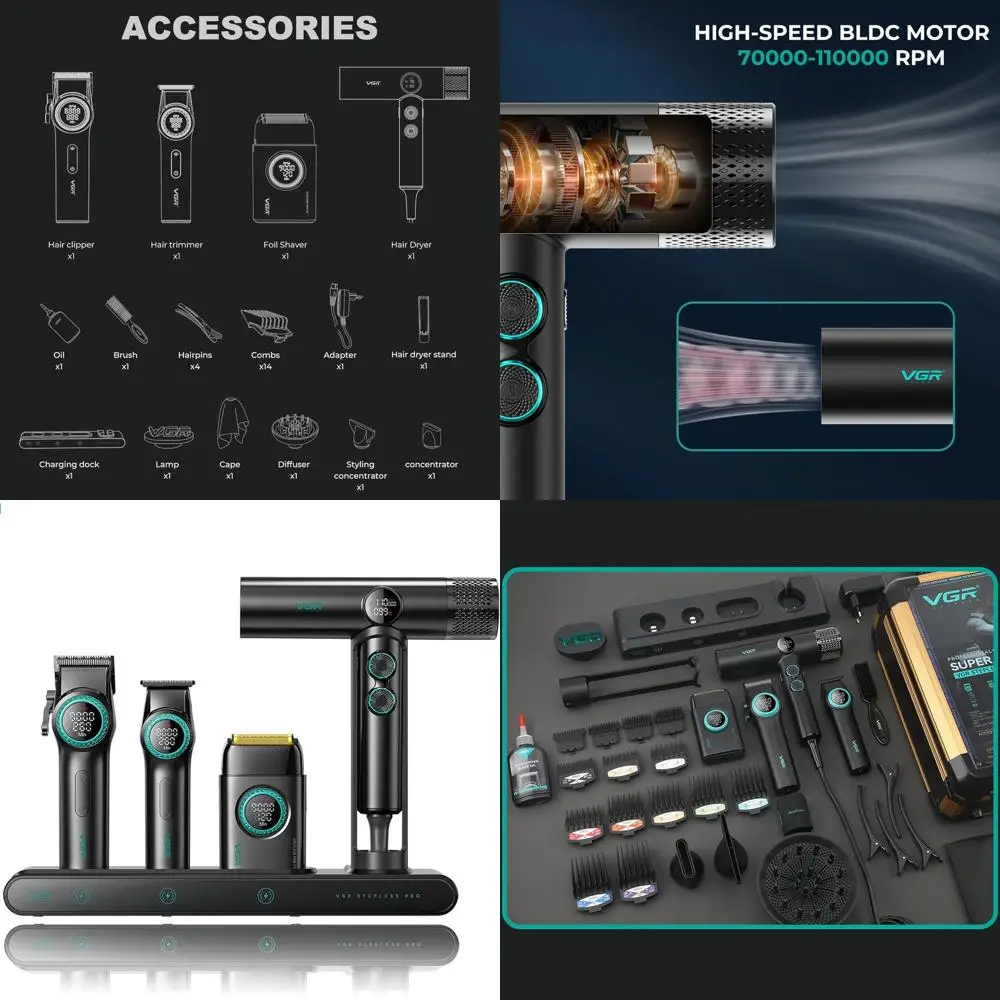 All-in-One 4-Function Men's Grooming Kit: Cordless Trimmer, Shaver, Hair Dryer with 9000 RPM Motor, Long Battery Life (Black)
All-in-One 4-Function Men's Grooming Kit: Cordless Trimmer, Shaver, Hair Dryer with 9000 RPM Motor, Long Battery Life (Black)