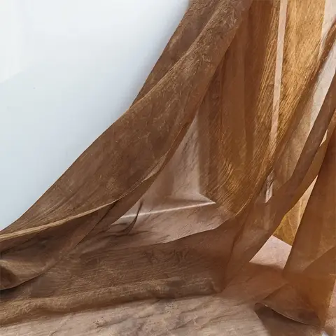 Retro Brown Ink Wash Bamboo Chiffon New Chinese Style Printed Dress Small Shirt Micro Transparent Yarn Designer Fabric