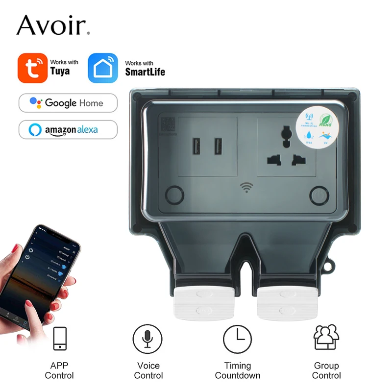 Avoir IP66 Tuya Outdoor Waterproof Socket Wifi Smart Home Electrical Outlets Universal Standard Plug With Usb Wireless Charger
Avoir IP66 Tuya Outdoor Waterproof Socket Wifi Smart Home Electrical Outlets Universal Standard Plug With Usb Wireless Charger