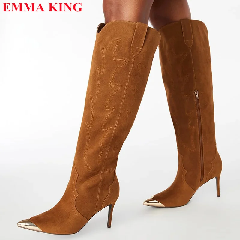 Brown Flock Zipper Shoes Women's Metal Toe Stiletto Heel Knee High Boots Winter Autumn Long Women Boots Female Botas Mujer 2023
Brown Flock Zipper Shoes Women's Metal Toe Stiletto Heel Knee High Boots Winter Autumn Long Women Boots Female Botas Mujer 2023