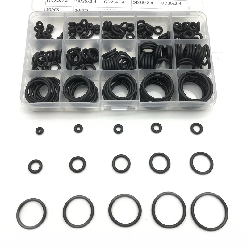 225pcs/Box Rubber O Ring Seal Gasket CS 2.4mm Assortment Black O-Ring Seals Set Automotive Repair Plumbing and Faucet Air O-Ring
225pcs/Box Rubber O Ring Seal Gasket CS 2.4mm Assortment Black O-Ring Seals Set Automotive Repair Plumbing and Faucet Air O-Ring