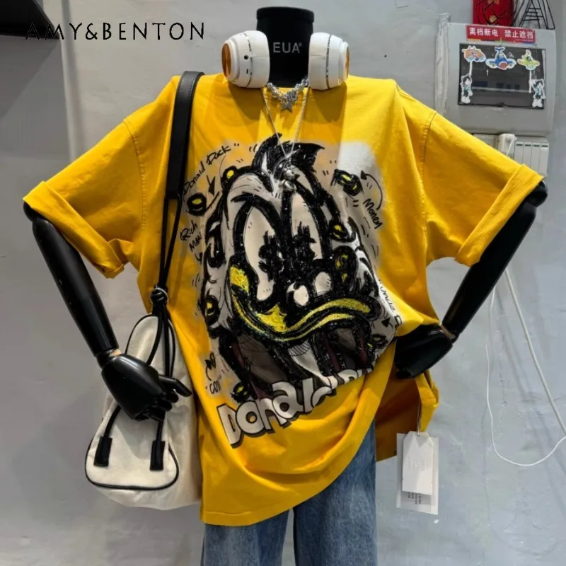 Short Sleeves Tshirt Spring And Summer New Oversized Loose Heavy Industry Beads Cartoon T-shirt Top Women's Kawaii Harajuku Tees
Short Sleeves Tshirt Spring And Summer New Oversized Loose Heavy Industry Beads Cartoon T-shirt Top Women's Kawaii Harajuku Tees