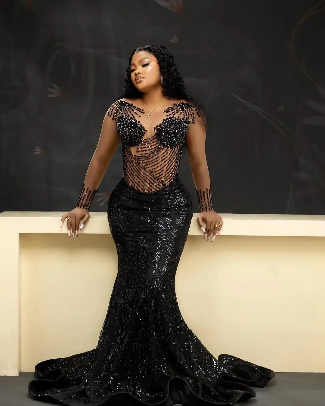 Sexy Black Illusion Mermaid Prom Dresses Beaded Rhinestones Full Sleeves Evening Formal Party Birthday Gowns Dress Customized
Sexy Black Illusion Mermaid Prom Dresses Beaded Rhinestones Full Sleeves Evening Formal Party Birthday Gowns Dress Customized