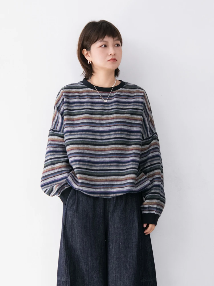 Loose Fit round Neck Overhead Full Linen Stripe Casual Shirt Women Versatile Comfortable Spring New Style Loose Top
Loose Fit round Neck Overhead Full Linen Stripe Casual Shirt Women Versatile Comfortable Spring New Style Loose Top
