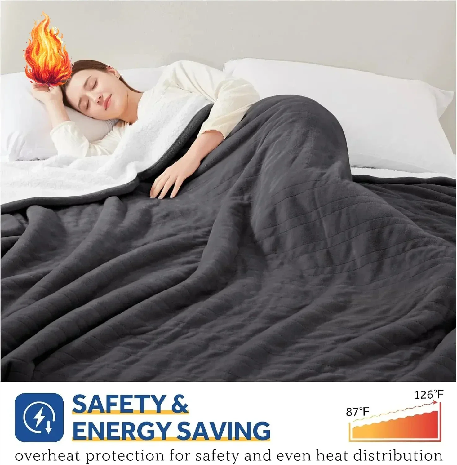 Electric Blanket King Size, Flannel & Sherpa Heated Blanket with 10 Heating Levels & 1-12 Hours Auto Shut Off, Fast Heating
Electric Blanket King Size, Flannel & Sherpa Heated Blanket with 10 Heating Levels & 1-12 Hours Auto Shut Off, Fast Heating