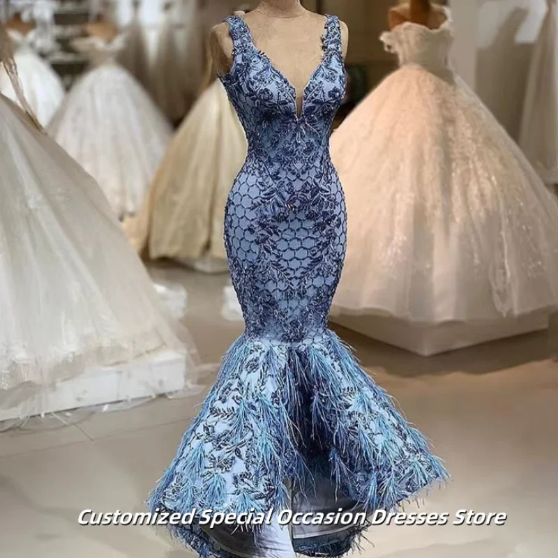 Elegant V Neck Mermaid Evening Dresses Sky Blue Party Gown For Women Long Feathers Birthday Outfits Customized
Elegant V Neck Mermaid Evening Dresses Sky Blue Party Gown For Women Long Feathers Birthday Outfits Customized