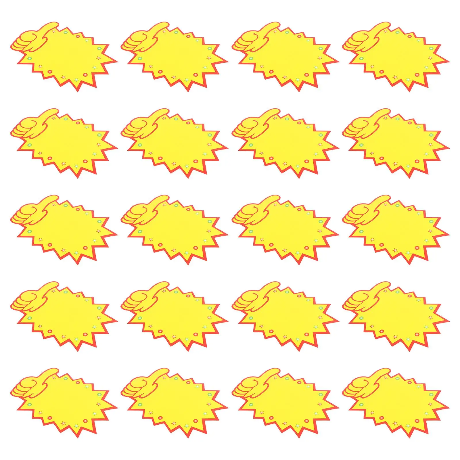100pcs Promotional Price Tags Advertising Stickers Retail Store Signs Paper Labels Commodity Burst Tags Sale Event Tools
100pcs Promotional Price Tags Advertising Stickers Retail Store Signs Paper Labels Commodity Burst Tags Sale Event Tools