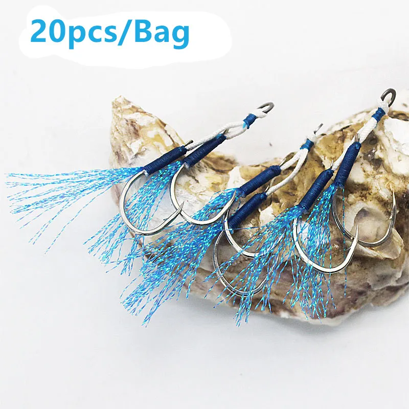 20pairs/Lot Jig Lure Assist Hook Double Barbed Assist Hooks High Carbon Steel Blue Feather Fishing Lure pesca Slow Jigging Hooks
20pairs/Lot Jig Lure Assist Hook Double Barbed Assist Hooks High Carbon Steel Blue Feather Fishing Lure pesca Slow Jigging Hooks