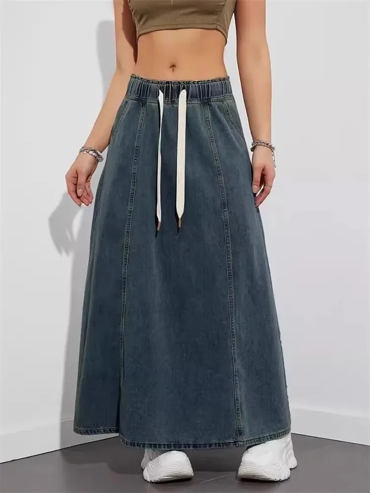 plus Size High Waist A-Line Midi Skirt Women's Summer Denim Retro Hong Kong Style Meat Concealing Slimming Half-length Skirt
plus Size High Waist A-Line Midi Skirt Women's Summer Denim Retro Hong Kong Style Meat Concealing Slimming Half-length Skirt