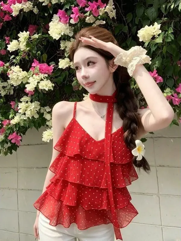 2026 New Summer Gentle Ageless Lace Trim Layered Sash Red Polka Dot Chiffon Top Women's Business Casual Style Loose Fit V-Neck
2026 New Summer Gentle Ageless Lace Trim Layered Sash Red Polka Dot Chiffon Top Women's Business Casual Style Loose Fit V-Neck