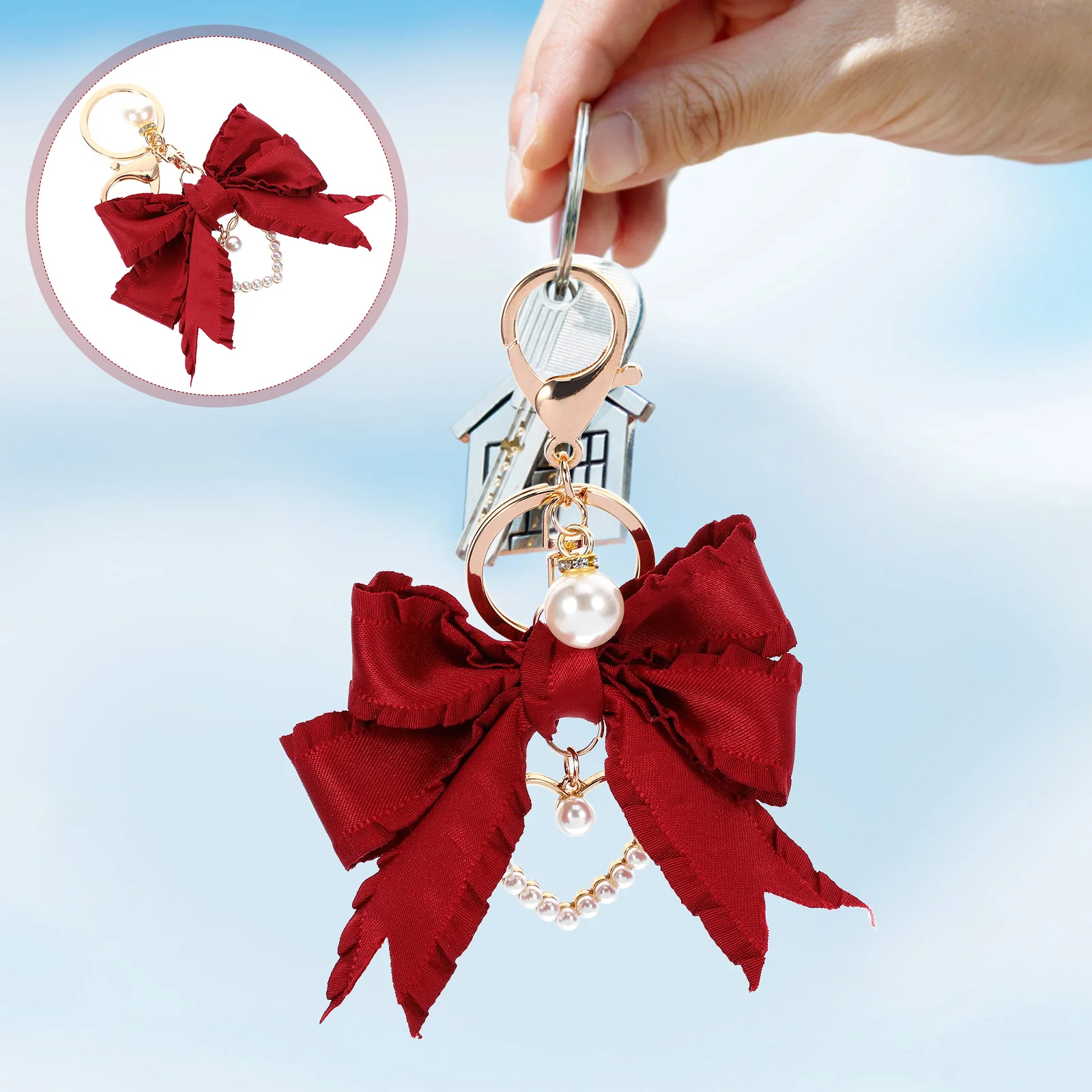 Keychain For Women Bowknot Faux Pearl Beaded Heart Charm Bag Pendant Car Key Holder Unique Decorative Key Ring Backpack Ornament
Keychain For Women Bowknot Faux Pearl Beaded Heart Charm Bag Pendant Car Key Holder Unique Decorative Key Ring Backpack Ornament