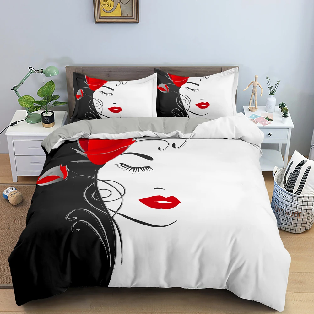 Hand-drawn Woman Portrait Duvet Cover Set Microfiber Black And White Floral Background Bedding Set For Girls 2/3pcs Quilt Cover
Hand-drawn Woman Portrait Duvet Cover Set Microfiber Black And White Floral Background Bedding Set For Girls 2/3pcs Quilt Cover