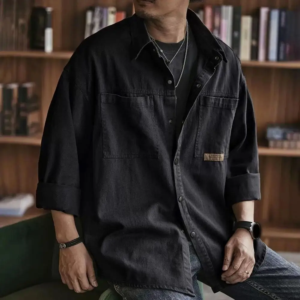 Retro Style Shirt Men's Casual Cardigan Shirt with Patch Pockets Spring/fall Long Sleeve Button-up Top for Daily Wear
Retro Style Shirt Men's Casual Cardigan Shirt with Patch Pockets Spring/fall Long Sleeve Button-up Top for Daily Wear