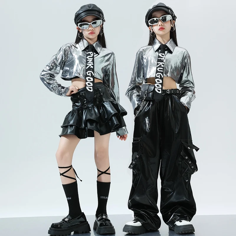 Girls Jazz Dance Performance Clothes Stage Costume Crooped Silver Shirt Cake Skirt Leather Pants Hip Hop Dance Outfits BL14154
Girls Jazz Dance Performance Clothes Stage Costume Crooped Silver Shirt Cake Skirt Leather Pants Hip Hop Dance Outfits BL14154