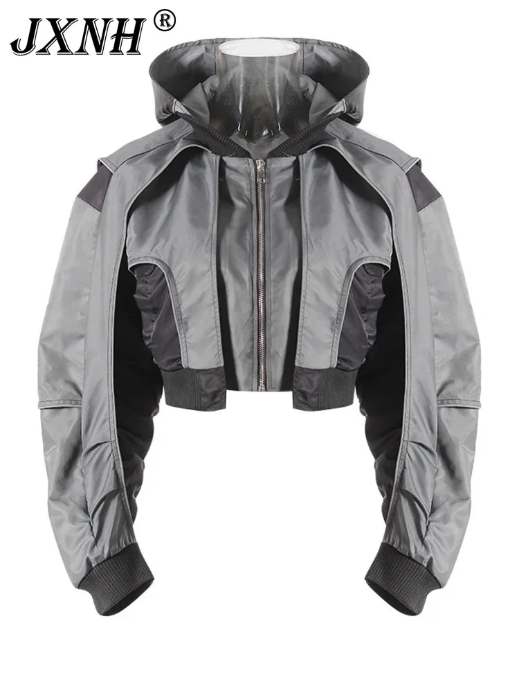 Gray Color-block Pleated Big Size Short Jacket New Hooded Long Sleeve Women Coat Fashion Tide Spring Autumn 2024
Gray Color-block Pleated Big Size Short Jacket New Hooded Long Sleeve Women Coat Fashion Tide Spring Autumn 2024