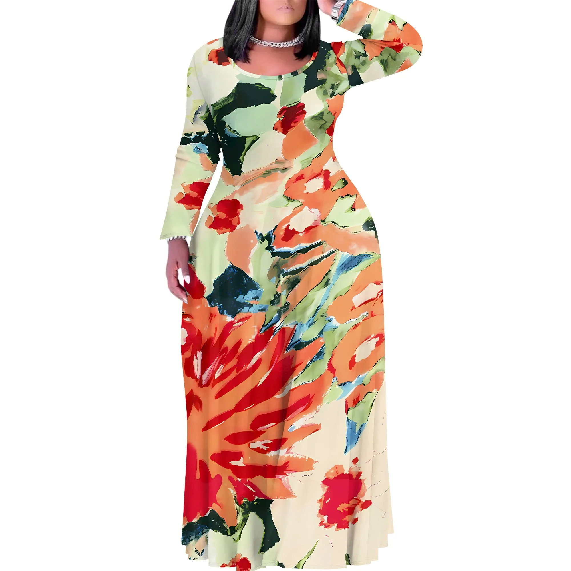 Women's Summer/Fall Fashion Printed Long Sleeve Splits On Both Sides Maxi Dress Round Neck Long Sleeve Maxi Dress
Women's Summer/Fall Fashion Printed Long Sleeve Splits On Both Sides Maxi Dress Round Neck Long Sleeve Maxi Dress