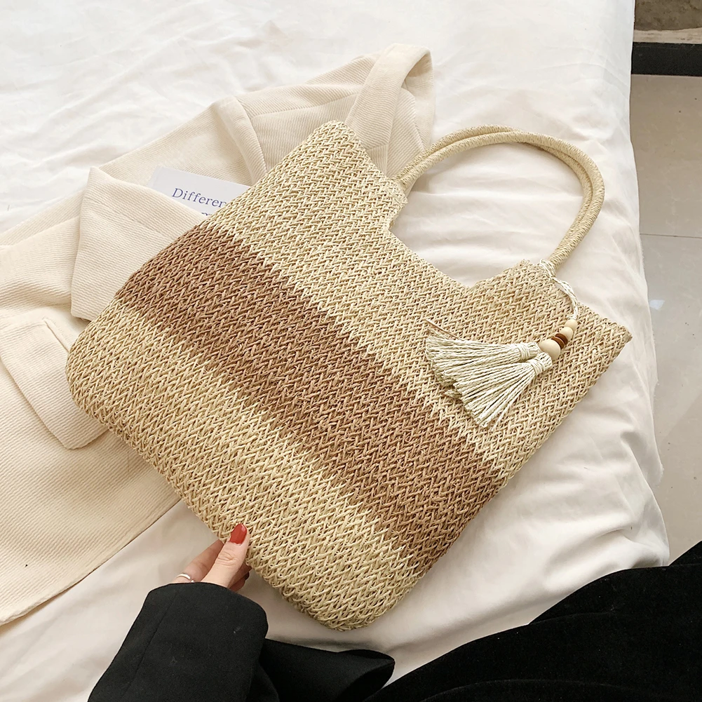 Summer Straw Woven Bag Contrast Color with Tassels Beach Vacation Bags Large-Capacity Fashion Casual Simple for Seaside Holiday
Summer Straw Woven Bag Contrast Color with Tassels Beach Vacation Bags Large-Capacity Fashion Casual Simple for Seaside Holiday