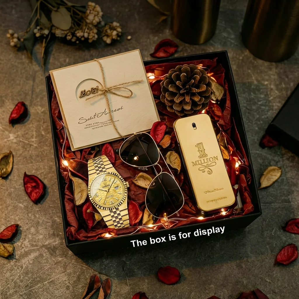 4pcs Men's Gold Honeycomb Metal Strap Luxury Fashion Date Window Sunglasses & Perfume Quartz Watch Gift Box Set, Birthday
4pcs Men's Gold Honeycomb Metal Strap Luxury Fashion Date Window Sunglasses & Perfume Quartz Watch Gift Box Set, Birthday