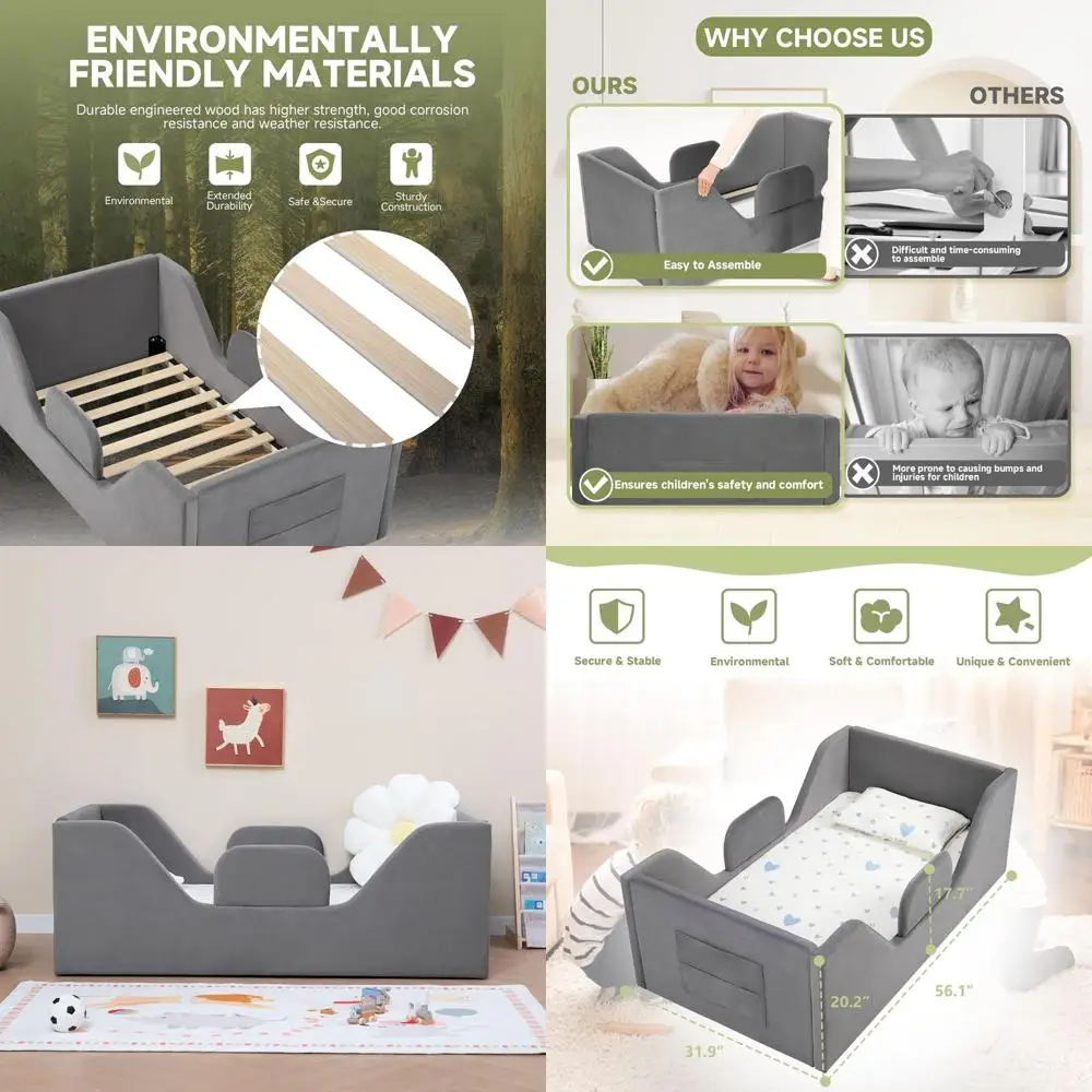 Toddler Low Bed with Detachable Safety Rails and Storage, Unisex Design, Floor-Level Crib with Upholstered Safety
Toddler Low Bed with Detachable Safety Rails and Storage, Unisex Design, Floor-Level Crib with Upholstered Safety