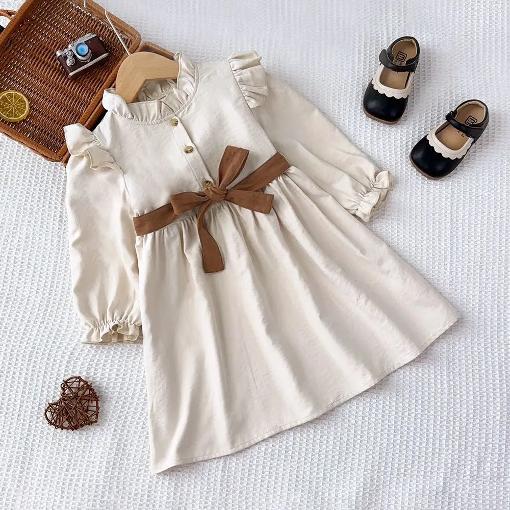 Autumn Plain Long Sleeved Stand Collar Tied Dress Solid Color Kids Dresses for Girls Daily Casual Clothes 3-7 Years Old
Autumn Plain Long Sleeved Stand Collar Tied Dress Solid Color Kids Dresses for Girls Daily Casual Clothes 3-7 Years Old