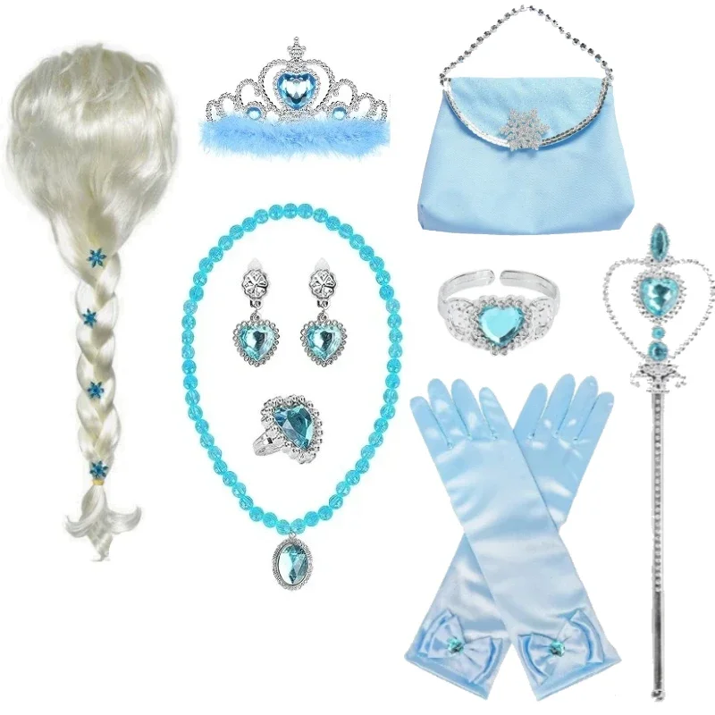 9PCS Snow Queen Princess Cosplay Kids Princess Dress Costume Cosplay Accessories Wig Bag Jewelry Set Photography Role Play Props
9PCS Snow Queen Princess Cosplay Kids Princess Dress Costume Cosplay Accessories Wig Bag Jewelry Set Photography Role Play Props
