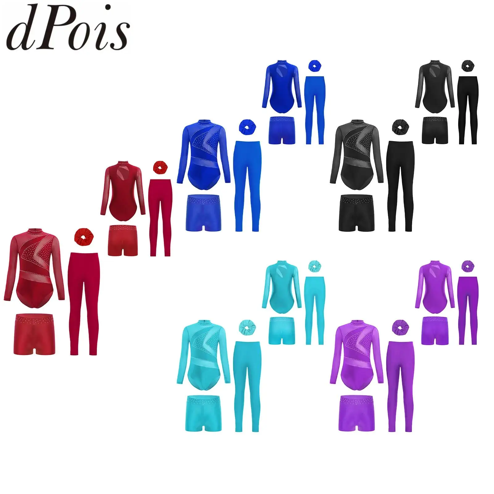 Kids Girls Gymnastics Figure Skating Modern Performance Costume Sheer Mesh Long Sleeve Leotard with Shorts Leggings and Hairband
Kids Girls Gymnastics Figure Skating Modern Performance Costume Sheer Mesh Long Sleeve Leotard with Shorts Leggings and Hairband