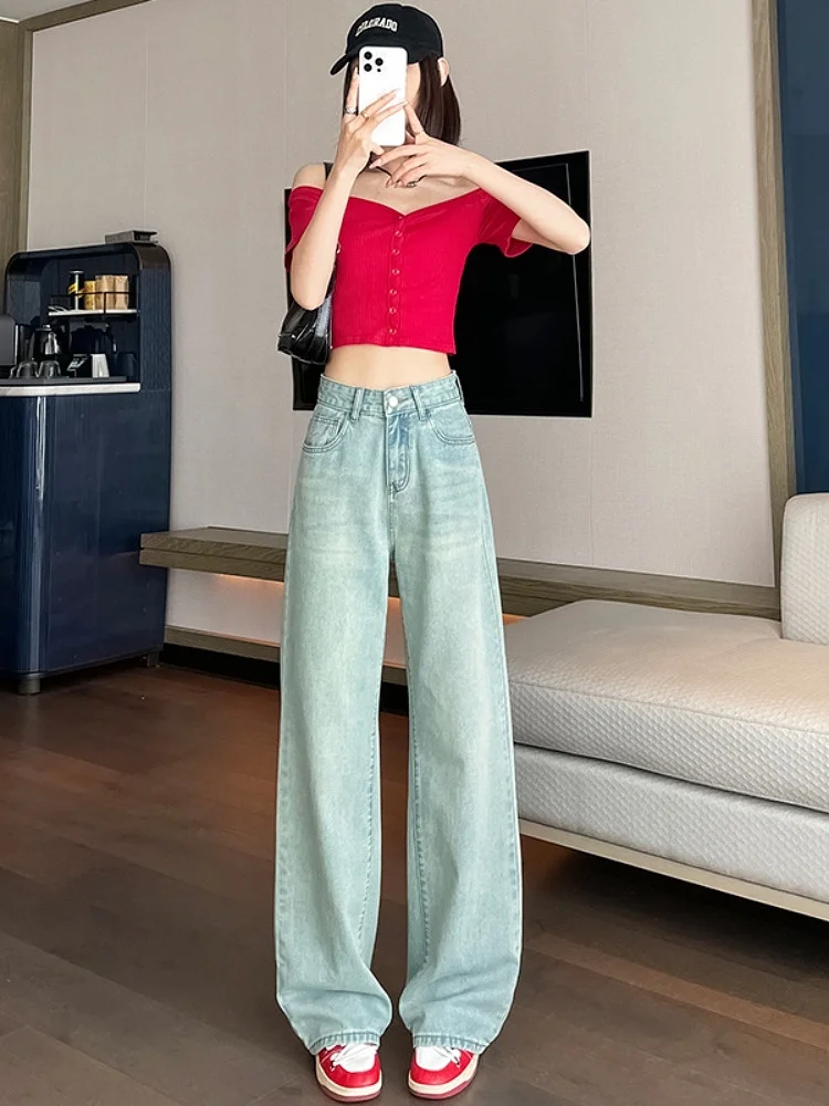 Slim Wide Leg Denim Jeans High Waist Design Summer Thin Cotton Polyester Blend Straight Cut Pants for Women
Slim Wide Leg Denim Jeans High Waist Design Summer Thin Cotton Polyester Blend Straight Cut Pants for Women