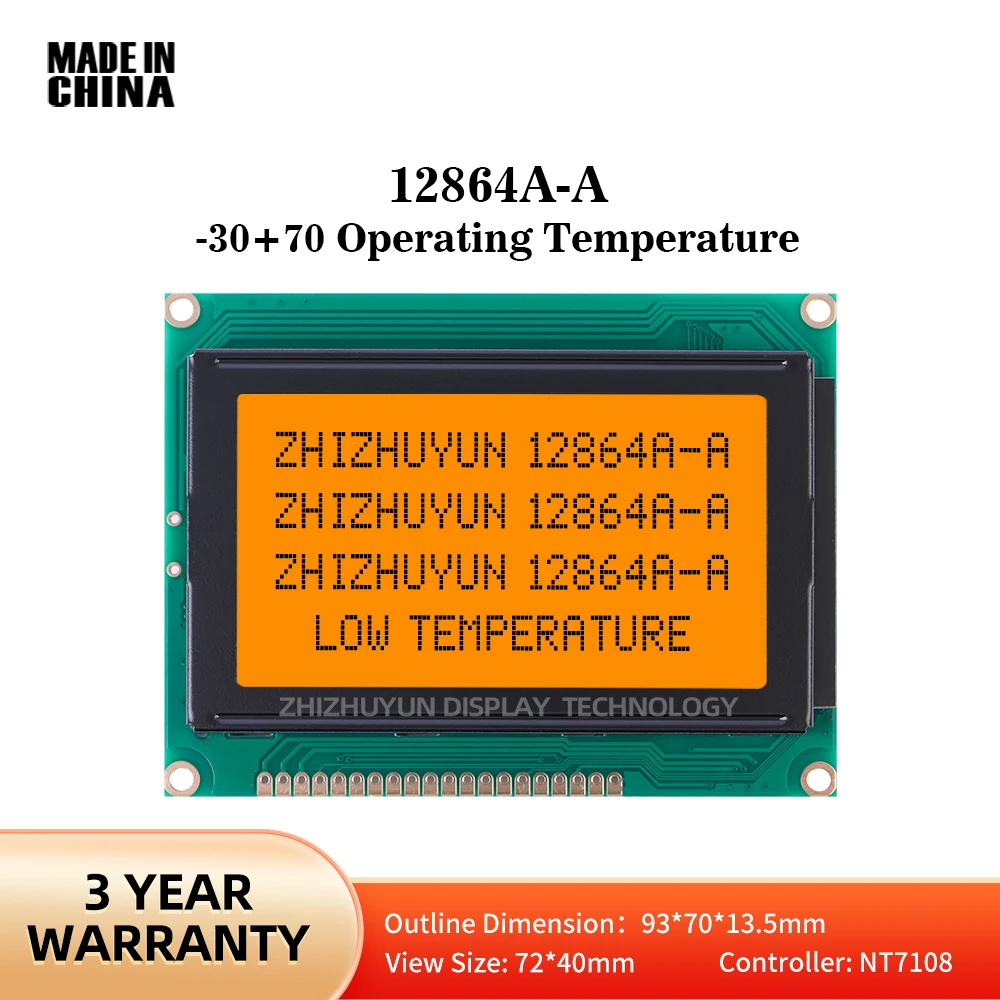 Amber Ribbon Backlight 12864A-A -30+70 Low Temperature Dots LCD Display Module COB STN LCD Display Array Backlight
Amber Ribbon Backlight 12864A-A -30+70 Low Temperature Dots LCD Display Module COB STN LCD Display Array Backlight