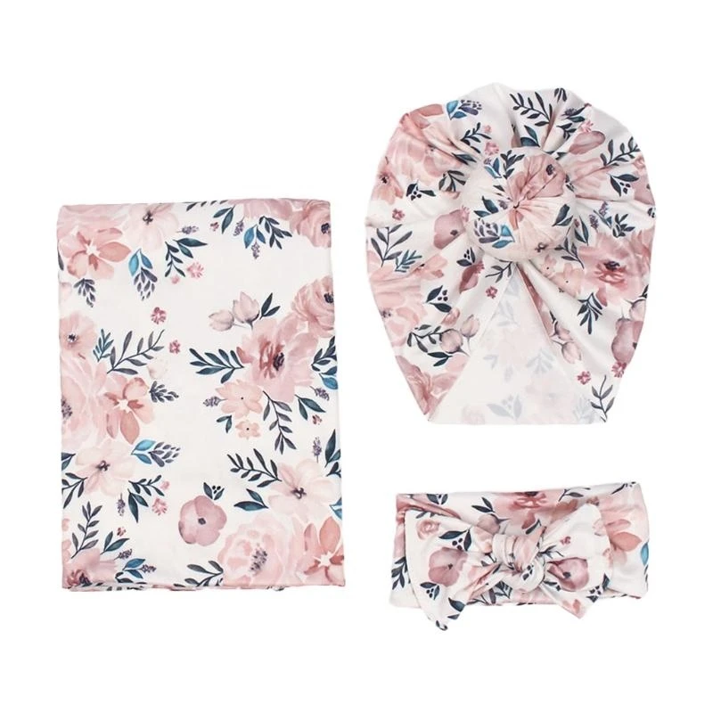 Q1FE 3pcs Newborn Baby Floral Print Swaddle Blanket Knotted Beanie Hat Bow Headband
Q1FE 3pcs Newborn Baby Floral Print Swaddle Blanket Knotted Beanie Hat Bow Headband