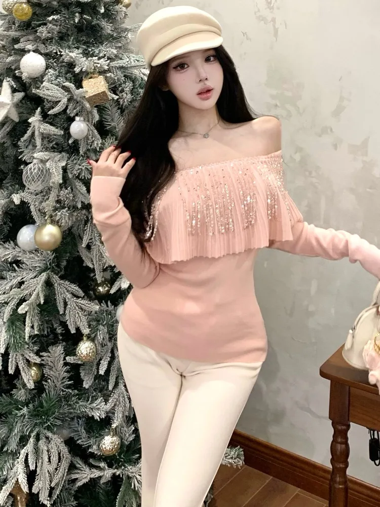 High Waist Knitted Pearl Fringe One Shoulder Casual Pants Two Piece Set Women Spring Autumn Pure Desire Style Leaf
High Waist Knitted Pearl Fringe One Shoulder Casual Pants Two Piece Set Women Spring Autumn Pure Desire Style Leaf