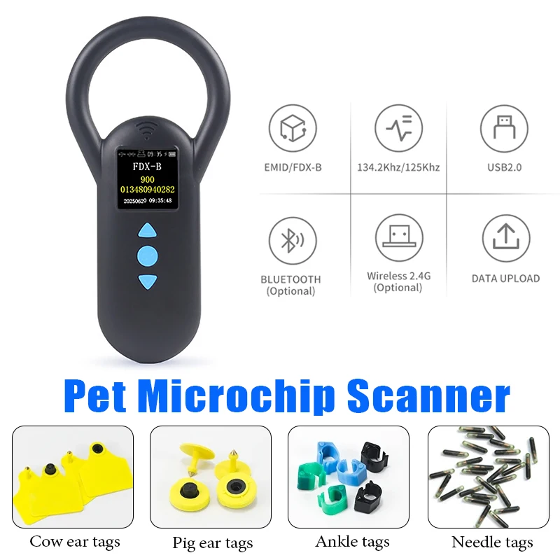 Animal RFID Reader 134.2Khz/125Khz Dual-Frequency Identification USB/Bluetooth Cat Dog Microchip Scanner with OLED Display
Animal RFID Reader 134.2Khz/125Khz Dual-Frequency Identification USB/Bluetooth Cat Dog Microchip Scanner with OLED Display
