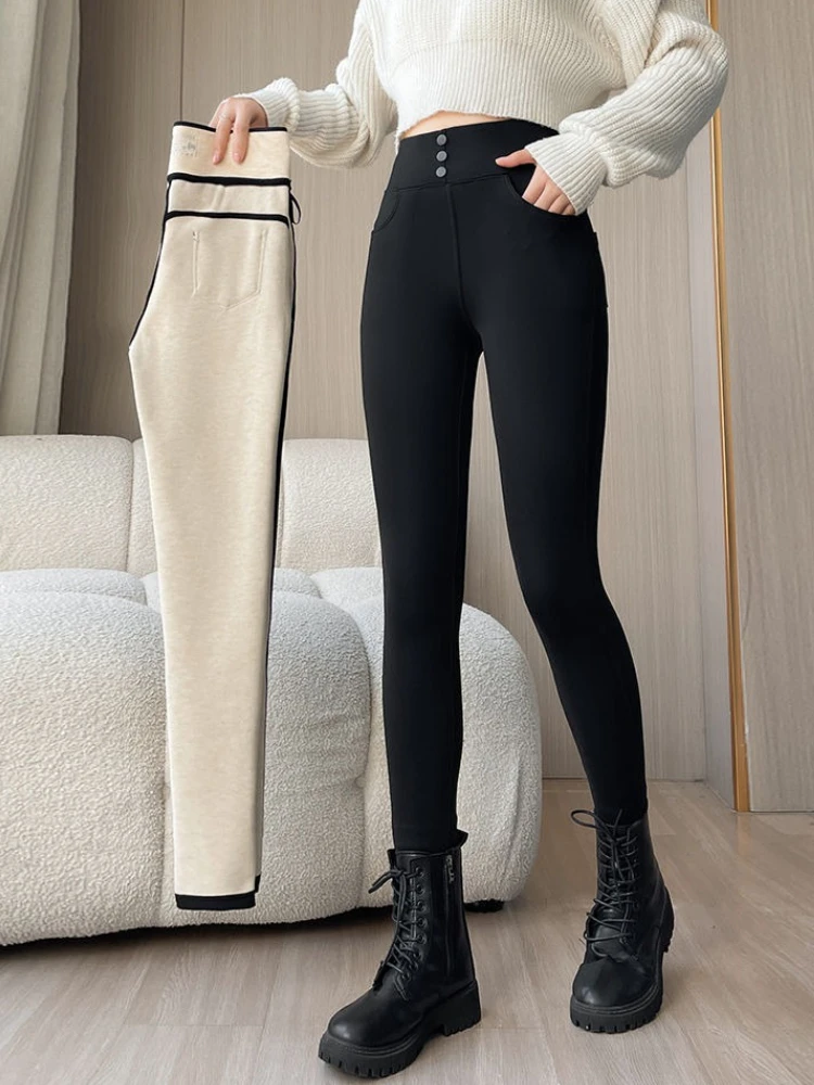 Cashmere Warm Black Pants for Women Fashion High Waist Fitting Leggings 2025 Autumn and Winter New Slim Thicken Pants Women
Cashmere Warm Black Pants for Women Fashion High Waist Fitting Leggings 2025 Autumn and Winter New Slim Thicken Pants Women