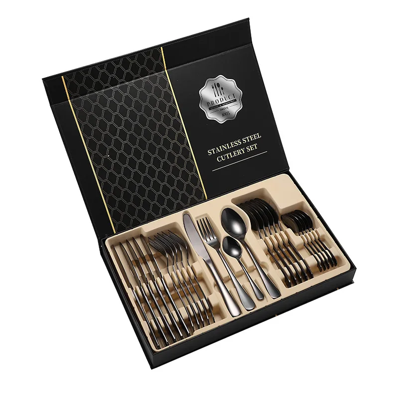 CX stainless steel tableware hotel wedding 24-piece set western food steak knife fork spoon tableware set
CX stainless steel tableware hotel wedding 24-piece set western food steak knife fork spoon tableware set