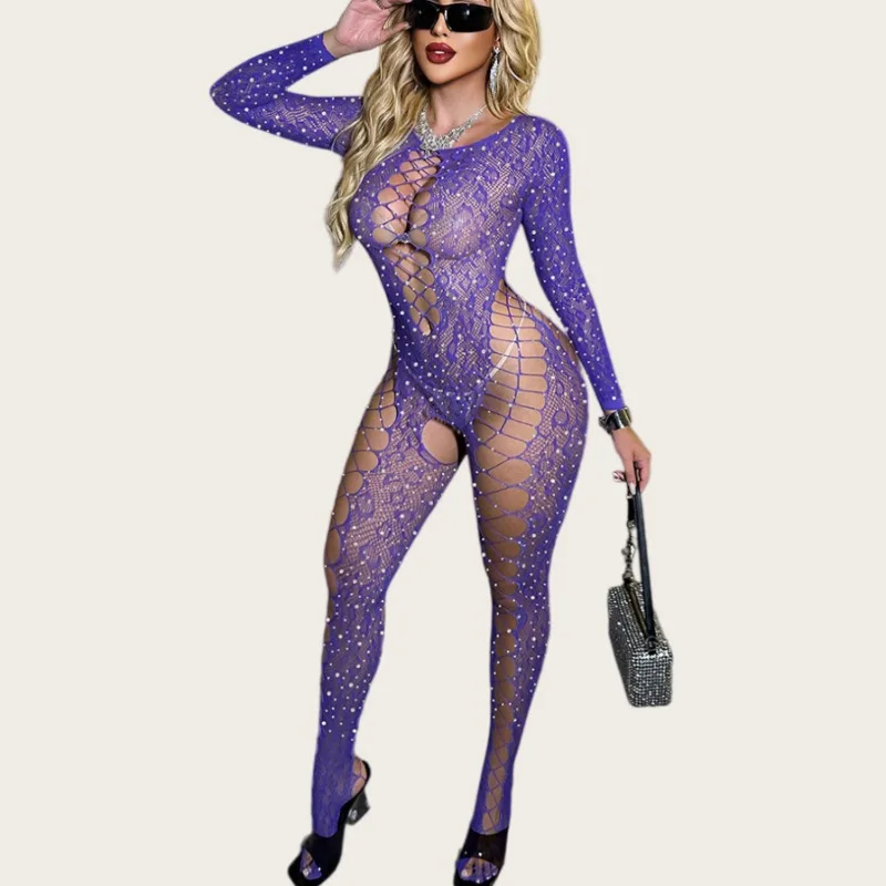 Hot Sexy Rhinestone Mesh Exotic Bodysuits Women's Lingerie Sets Long Sleeve Transparent Sheer Teddy Clubwear One Piece Sleepwear
Hot Sexy Rhinestone Mesh Exotic Bodysuits Women's Lingerie Sets Long Sleeve Transparent Sheer Teddy Clubwear One Piece Sleepwear