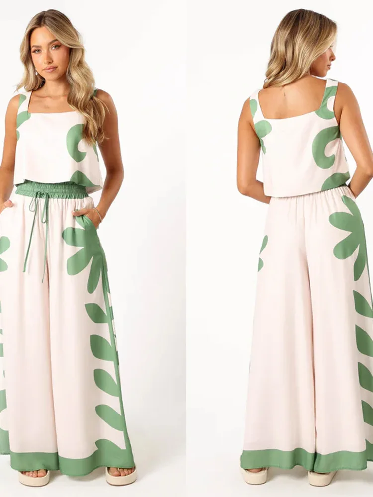 Printed Wide Leg Pants Set with Suspender High Waist Short Top Summer Casual Women's Fashion Two-Piece Suit High Waist
Printed Wide Leg Pants Set with Suspender High Waist Short Top Summer Casual Women's Fashion Two-Piece Suit High Waist
