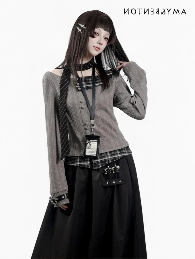 High End Gray Knitted Plaid Splicing Off Shoulder Long-sleeved Top Sllim Bud Skirt Two-piece Set Spring New Elegant Girl Suit
High End Gray Knitted Plaid Splicing Off Shoulder Long-sleeved Top Sllim Bud Skirt Two-piece Set Spring New Elegant Girl Suit