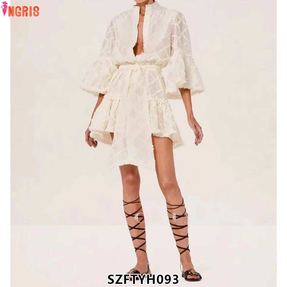 Women Cotton Long Sleeve Belt Luxury Boho Ruffles Lace Mini Dress Stand Collar Casual Linen Dress-SZFTYH093
Women Cotton Long Sleeve Belt Luxury Boho Ruffles Lace Mini Dress Stand Collar Casual Linen Dress-SZFTYH093